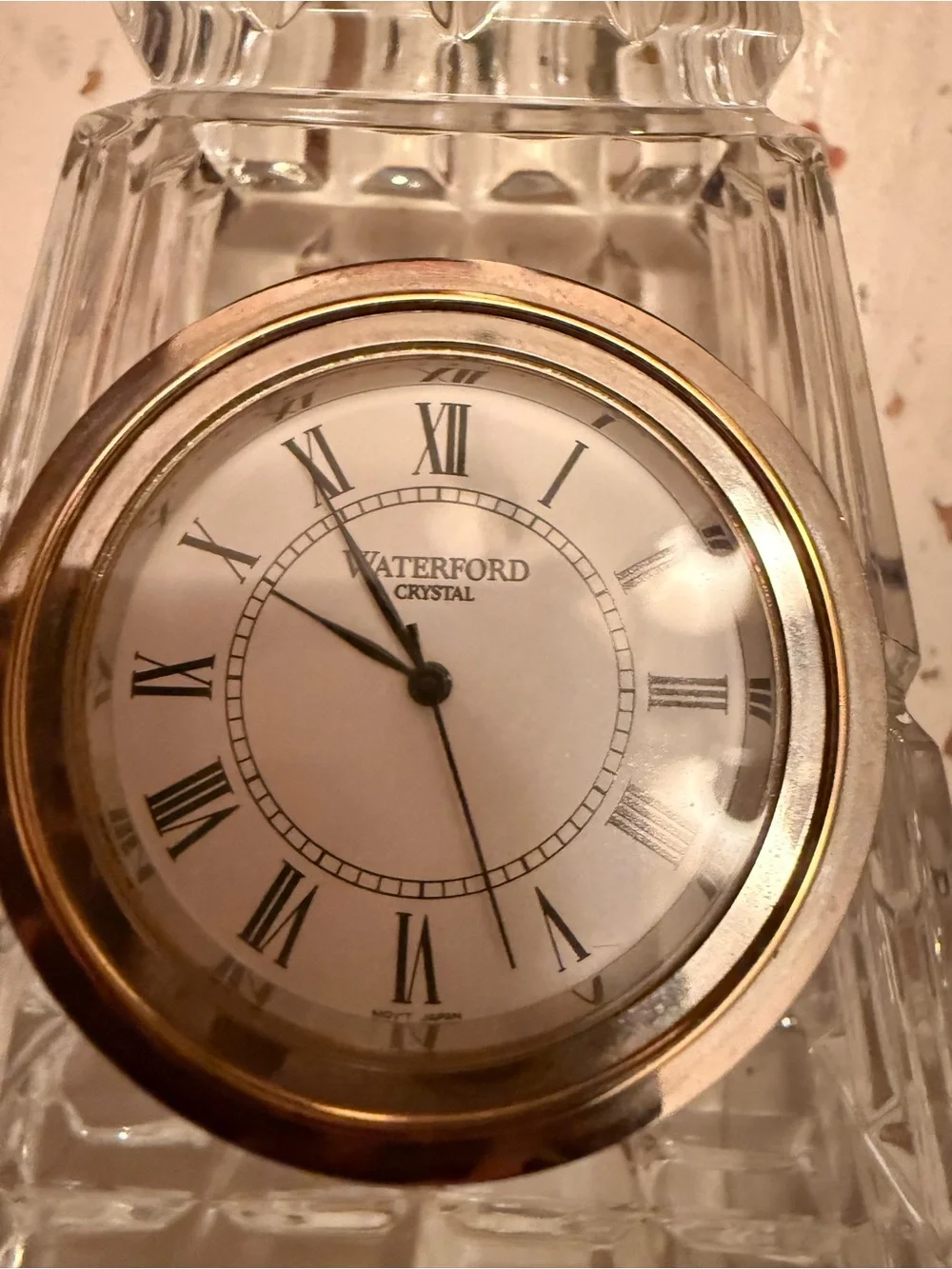 Waterford Clear Crystal Pyramid Clock with Gold-Tone Bezel